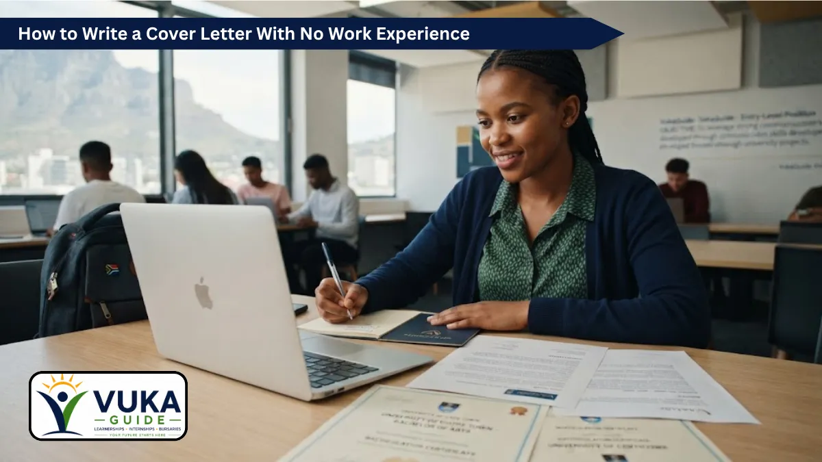 Young South African job seeker writing a cover letter with no work experience